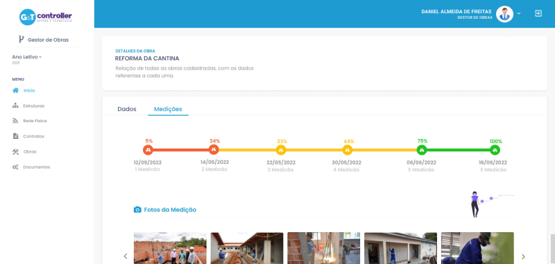 Tela de medição de obras
